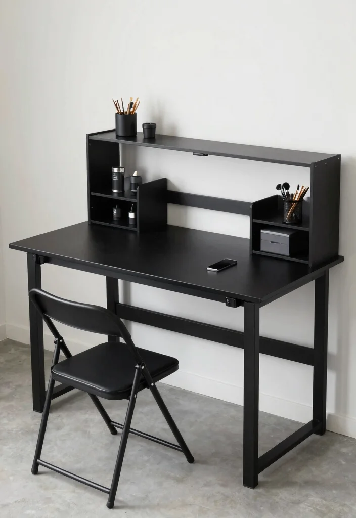 14 All Black Desk Setup Ideas That Look Sleek - 10. The Dual-Purpose Space 1