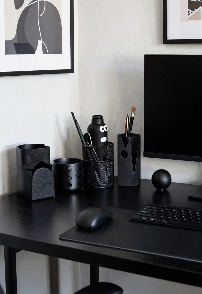 14 All Black Desk Setup Ideas That Look Sleek - 11. The Eclectic Charm 1