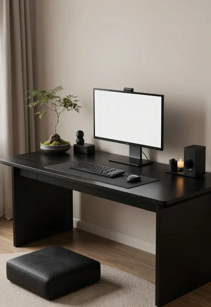 14 All Black Desk Setup Ideas That Look Sleek - 12. The Zen Space 1