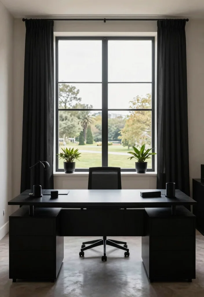 14 All Black Desk Setup Ideas That Look Sleek - 4. Office with a View 1
