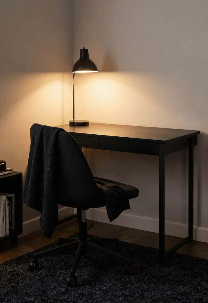 14 All Black Desk Setup Ideas That Look Sleek - 5. The Cozy Corner 1