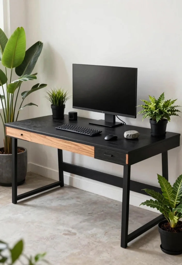14 All Black Desk Setup Ideas That Look Sleek - 7. The Outdoor-Inspired Workspace 1