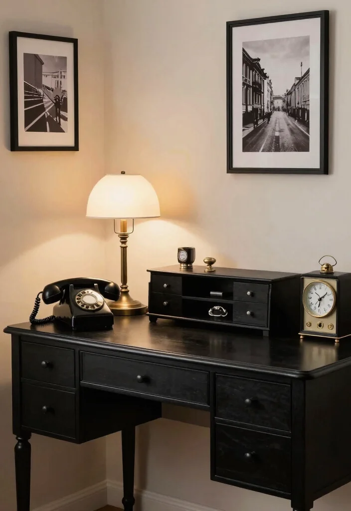 14 All Black Desk Setup Ideas That Look Sleek - 8. The Vintage Vibe 1
