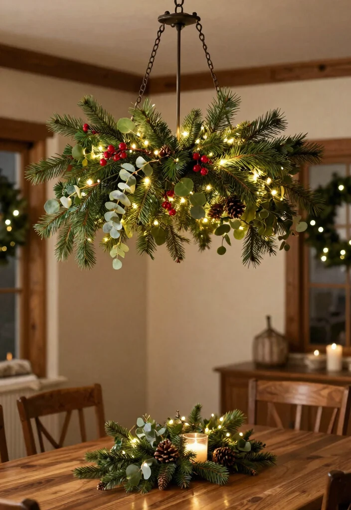 14 Chandelier Decorations for Christmas Ideas That Sparkle - 1. Festive Greenery 1