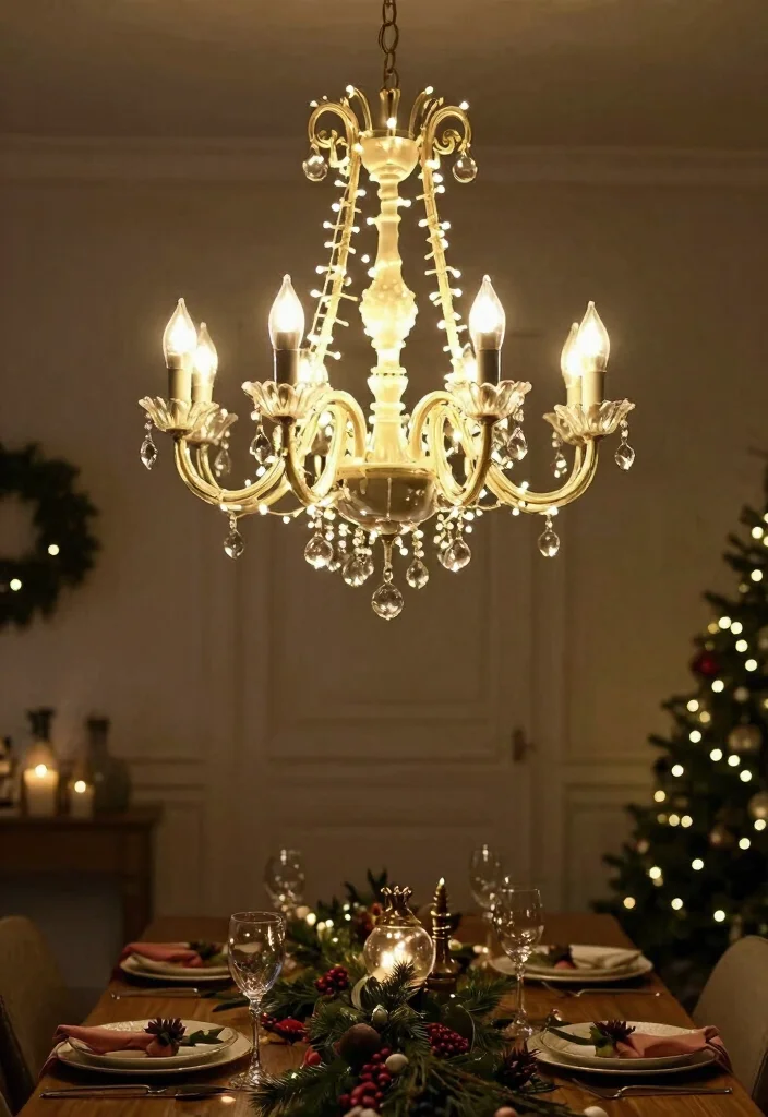 14 Chandelier Decorations for Christmas Ideas That Sparkle - 3. Twinkling Fairy Lights 1