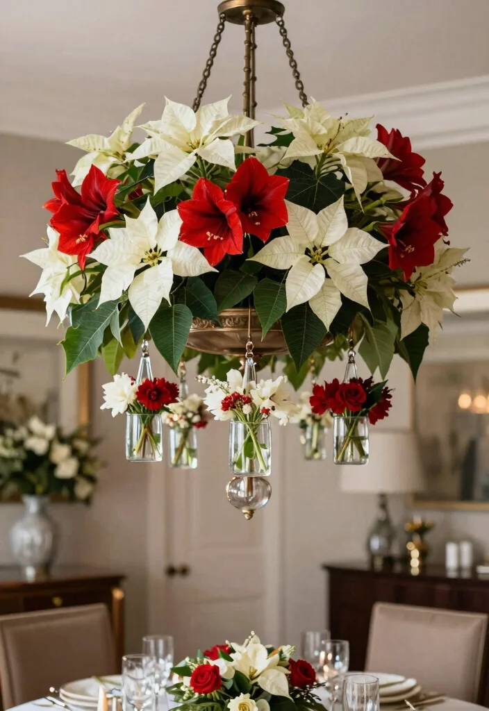 14 Chandelier Decorations for Christmas Ideas That Sparkle - 4. Seasonal Floral Arrangements 1