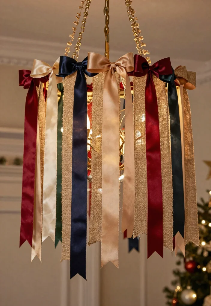 14 Chandelier Decorations for Christmas Ideas That Sparkle - 7. Decorative Ribbons 1