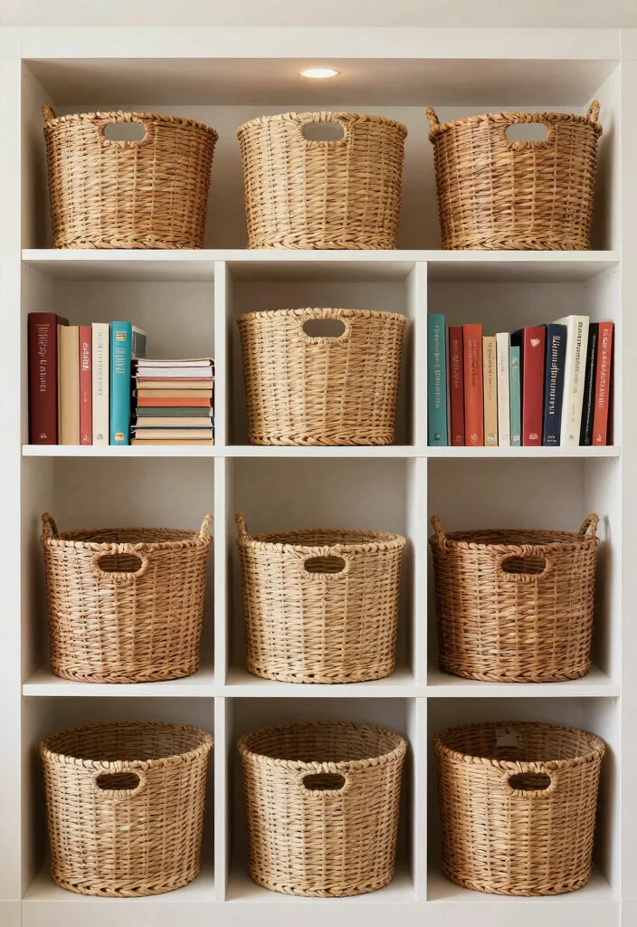 14 Cheap Bookshelf Makeover Ideas That Look Expensive 51 14 Cheap Bookshelf Makeover Ideas That Look Expensive - 11. Layering with Baskets 1