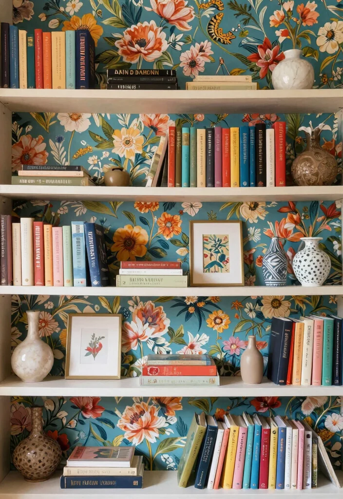 14 Cheap Bookshelf Makeover Ideas That Look Expensive 3 14 Cheap Bookshelf Makeover Ideas That Look Expensive - 3. Fabric or Wallpaper Backing 1