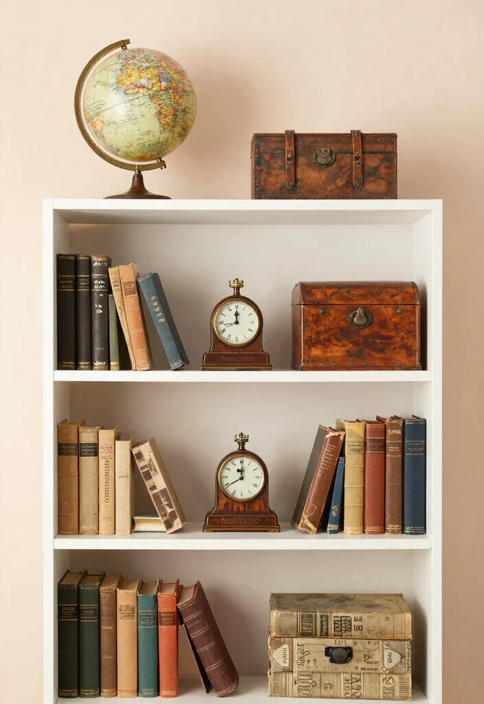14 Cheap Bookshelf Makeover Ideas That Look Expensive 37 14 Cheap Bookshelf Makeover Ideas That Look Expensive - 7. Vintage Finds 1
