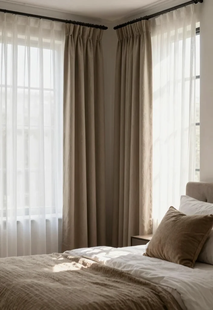 14 Curtains for Short Windows in Bedroom Ideas That Work - 11. Layered Textiles for Depth 1