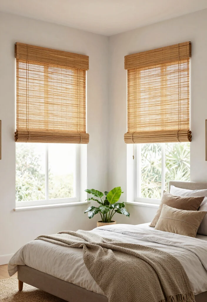 14 Curtains for Short Windows in Bedroom Ideas That Work - 4. Eco-Friendly Bamboo Shades 1