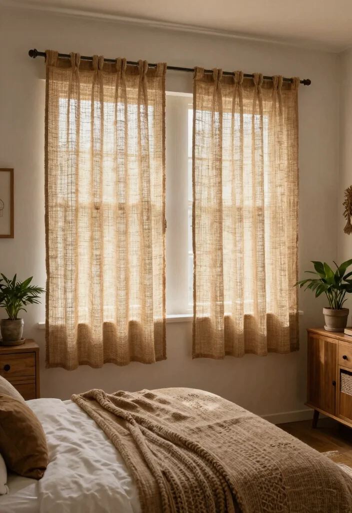14 Curtains for Short Windows in Bedroom Ideas That Work - 6. Jute and Natural Fibers 1