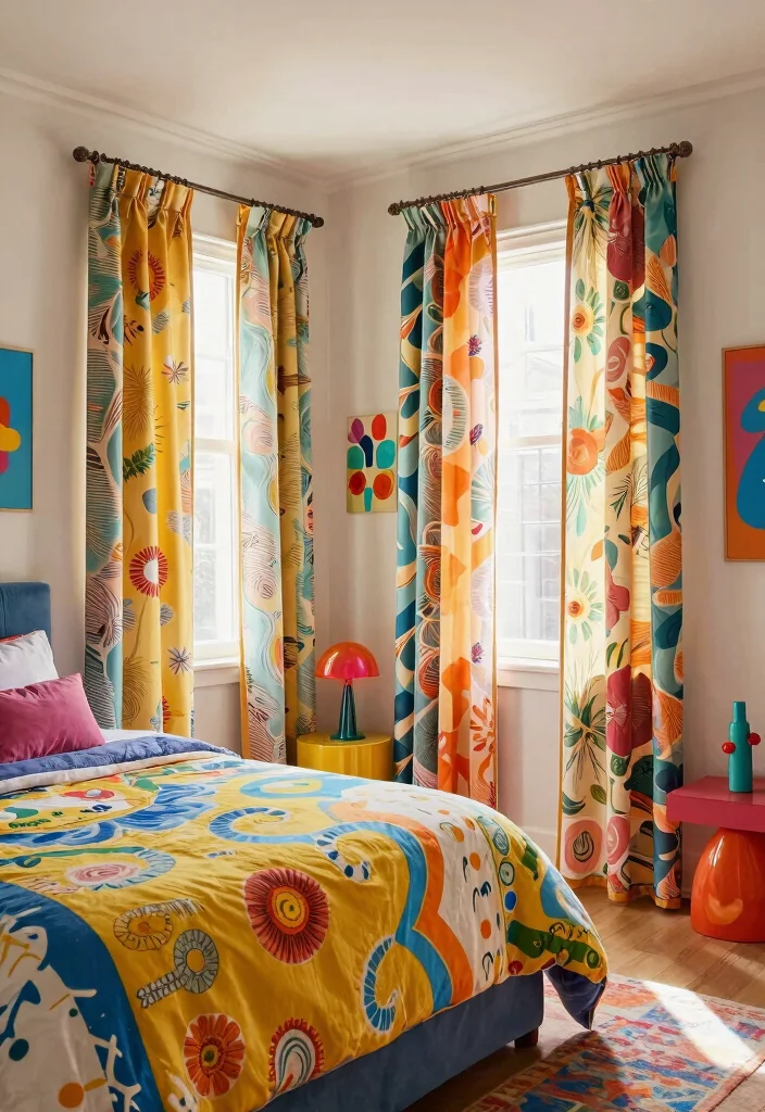 14 Curtains for Short Windows in Bedroom Ideas That Work - 8. Fun and Funky Patterns 1