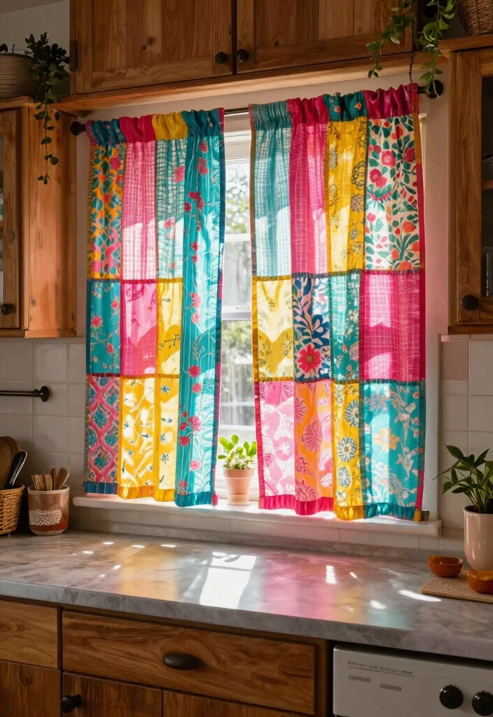 14 Fabric Strip Curtains Ideas With Boho Charm - 1. Colorful Patchwork Delight 1