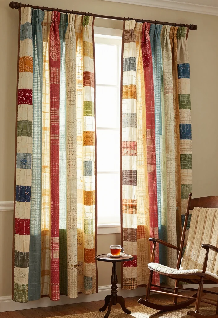 14 Fabric Strip Curtains Ideas With Boho Charm - 12. Utilizing Old Textiles 1