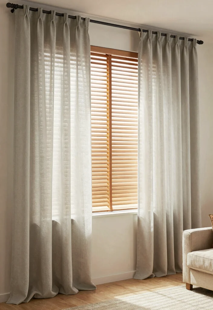 14 Fabric Strip Curtains Ideas With Boho Charm - 14. Layering with Blinds for Functionality 1