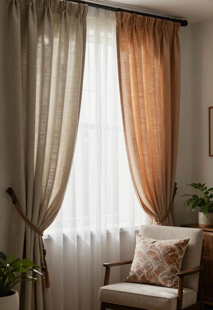 14 Fabric Strip Curtains Ideas With Boho Charm - 6. Layering Shades for Depth 1