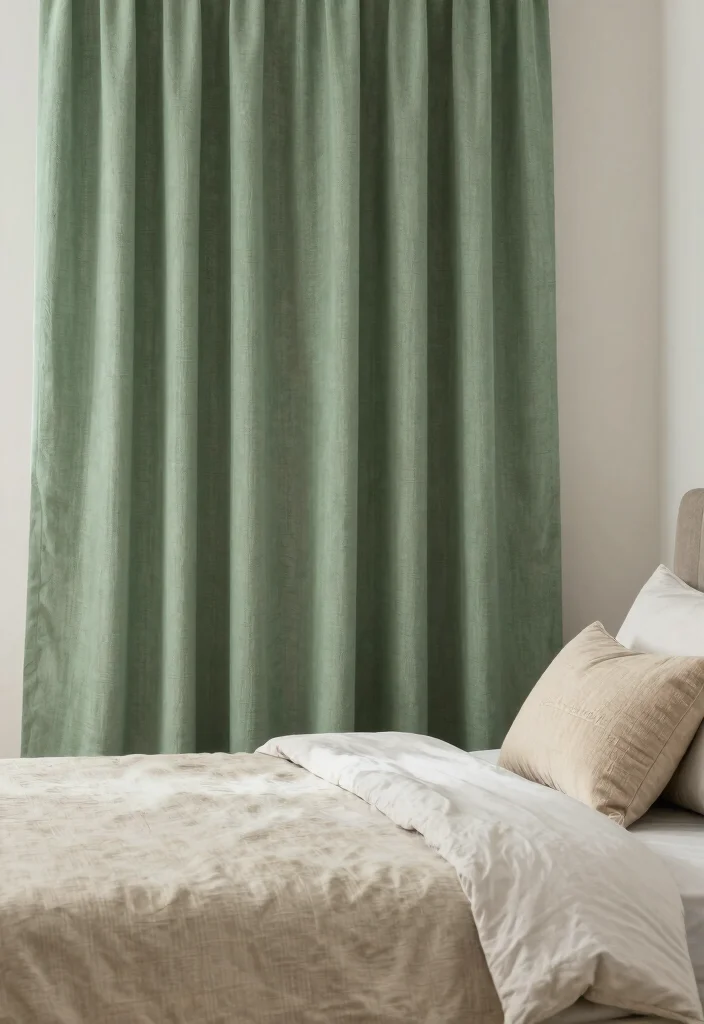 14 Green Bedroom Curtains Ideas That Feel Calm & Fresh - 14. Textured Green Curtains 1