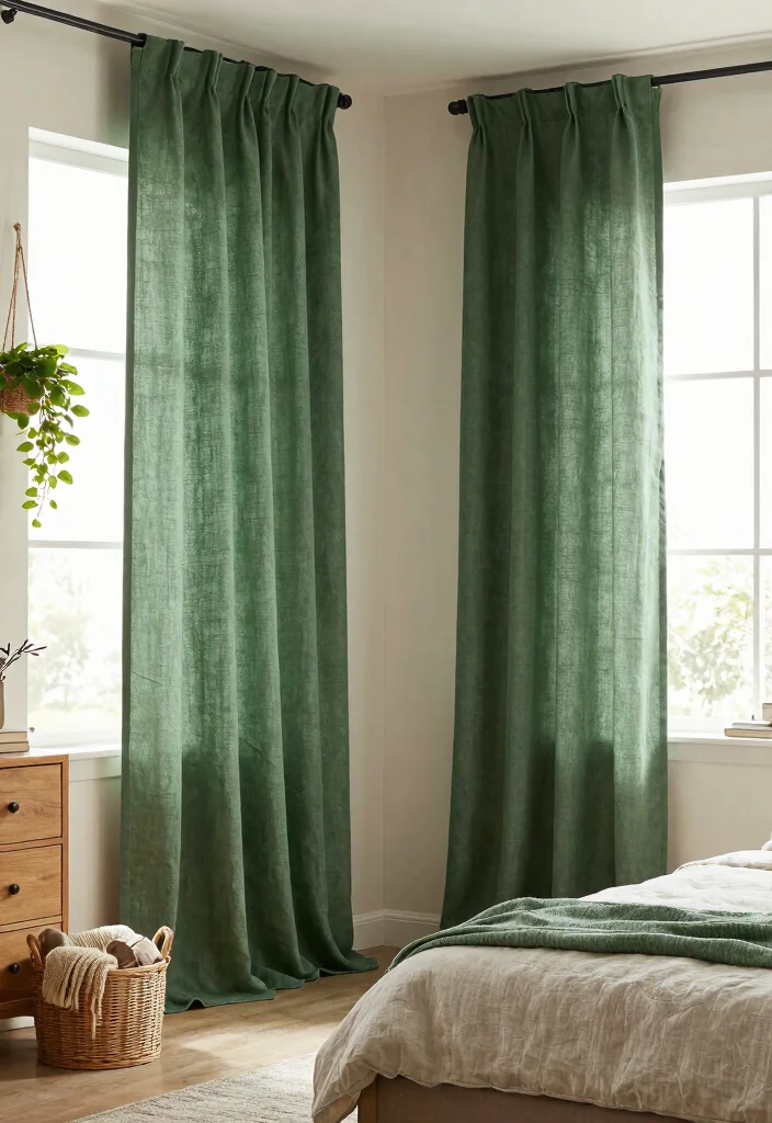 14 Green Bedroom Curtains Ideas That Feel Calm & Fresh - 2. Linen Blend for a Natural Look 1