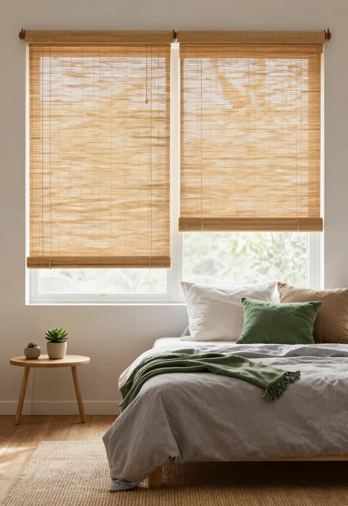14 Green Bedroom Curtains Ideas That Feel Calm & Fresh - 3. Eco-Friendly Bamboo Shades 1