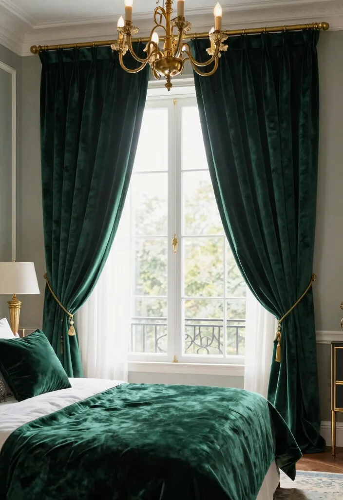 14 Green Bedroom Curtains Ideas That Feel Calm & Fresh - 4. Velvet Drapes for Luxury 1