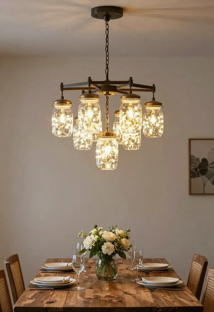 14 Mason Jar Lamp Ideas With Rustic Charm - 11. DIY Mason Jar Chandelier 1