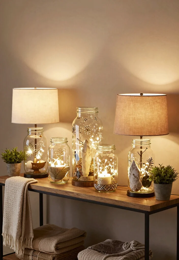 14 Mason Jar Lamp Ideas With Rustic Charm - 14. Grouped Mason Jar Decor 1