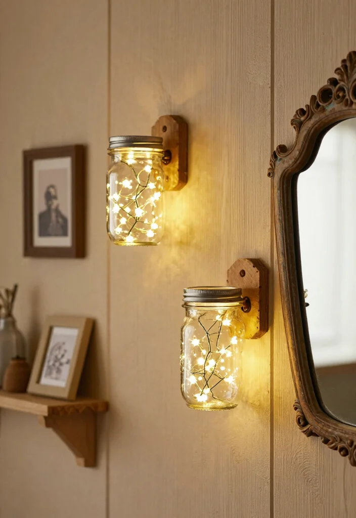 14 Mason Jar Lamp Ideas With Rustic Charm - 3. Mason Jar Wall Sconce 1