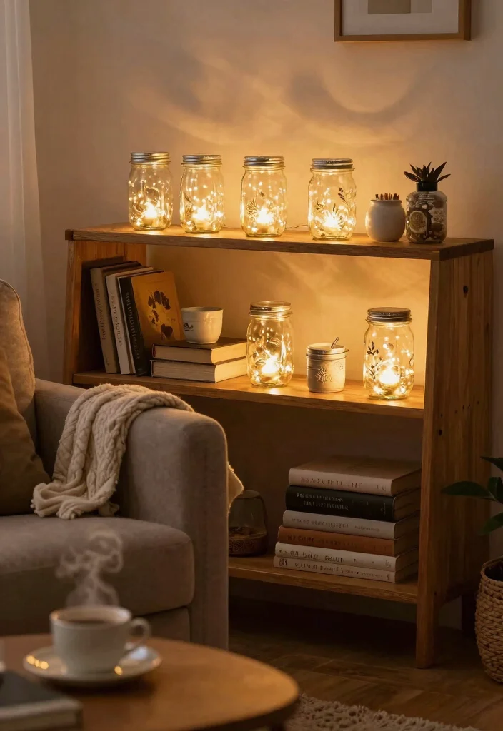 14 Mason Jar Lamp Ideas With Rustic Charm - 5. Vintage Style Mason Jar Fairy Lights 1