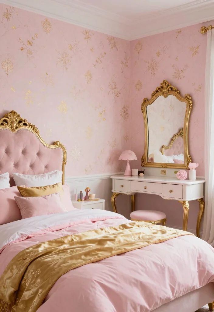 14 Pink Wallpaper for Wall Ideas That Feel Soft & Cute 50 14 Pink Wallpaper for Wall Ideas That Feel Soft & Cute - 10. Pink and Gold: A Glamorous Combination 1