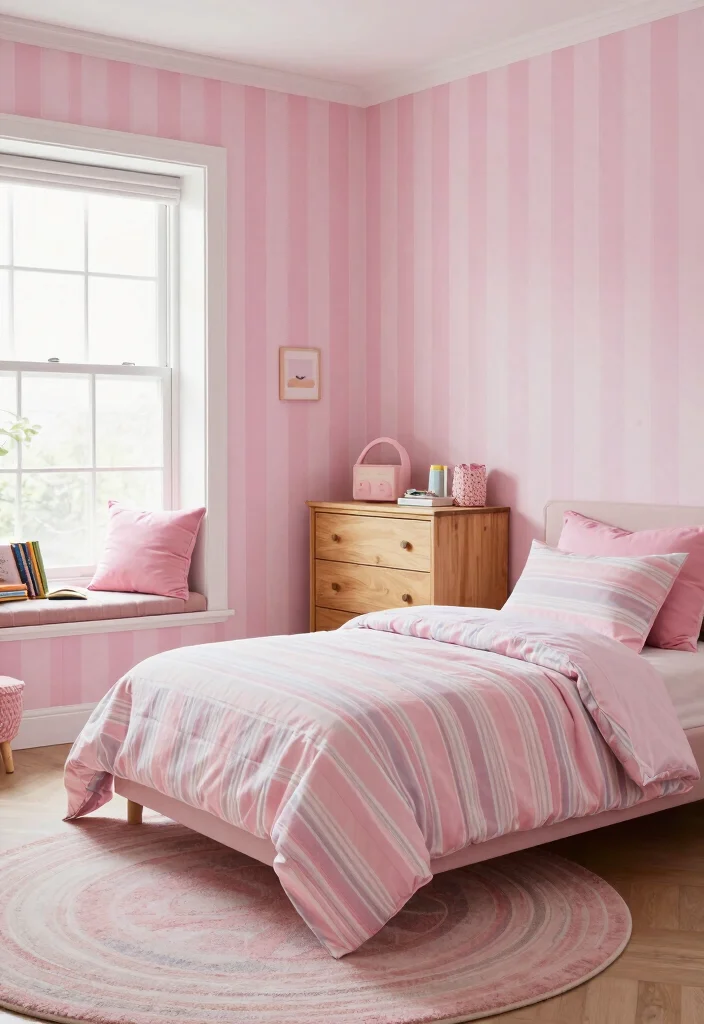 14 Pink Wallpaper for Wall Ideas That Feel Soft & Cute 53 14 Pink Wallpaper for Wall Ideas That Feel Soft & Cute - 13. Pink Stripes: Classic and Chic 1