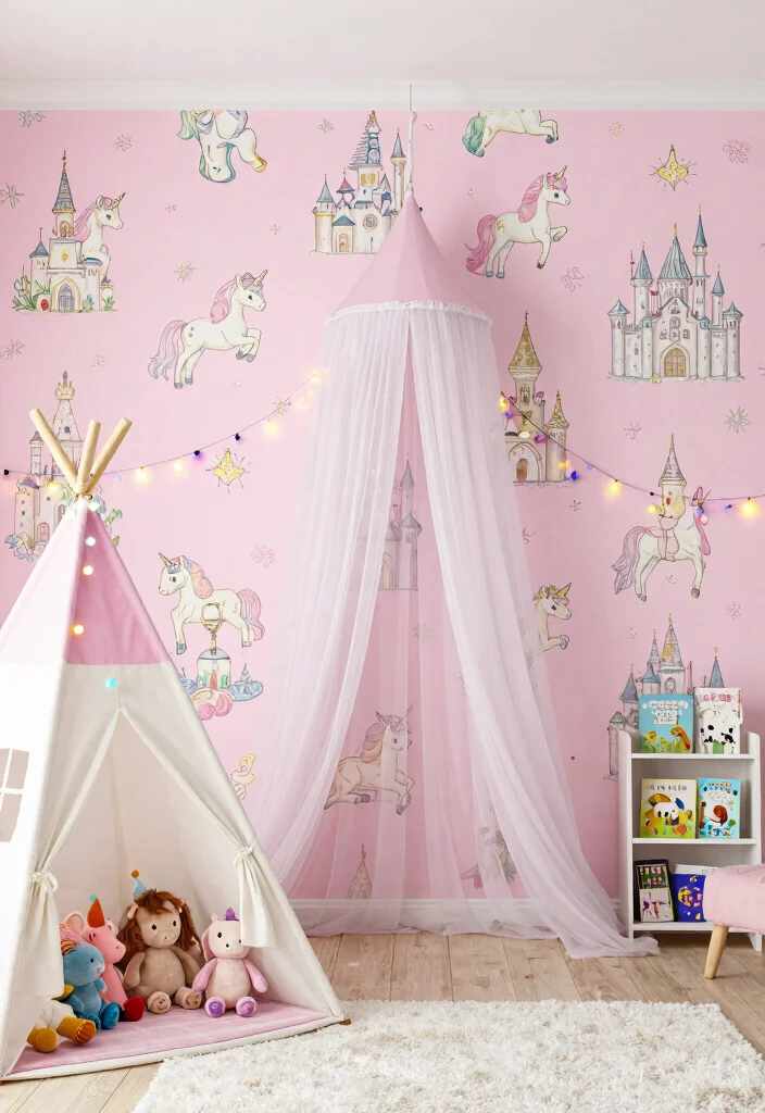 14 Pink Wallpaper for Wall Ideas That Feel Soft & Cute 15 14 Pink Wallpaper for Wall Ideas That Feel Soft & Cute - 5. Whimsical Themes with Pink Wallpaper 1