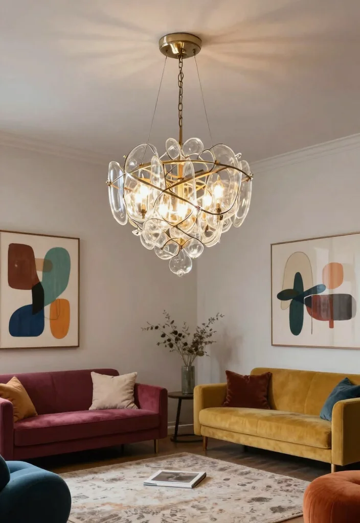 14 Small Chandelier Living Room Ideas That Add Glam - 11. Artistic Touch with Unique Chandelier Designs 1