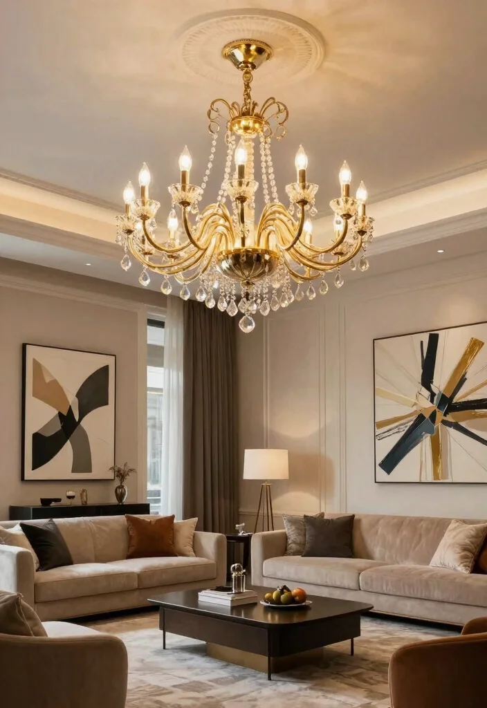 14 Small Chandelier Living Room Ideas That Add Glam - 13. Statement Lighting with Oversized Chandeliers 1