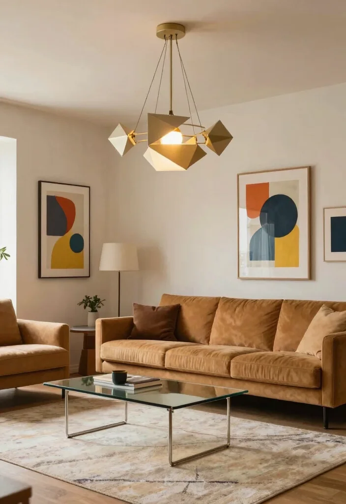 14 Small Chandelier Living Room Ideas That Add Glam - 2. Geometric Designs for Contemporary Touches 1