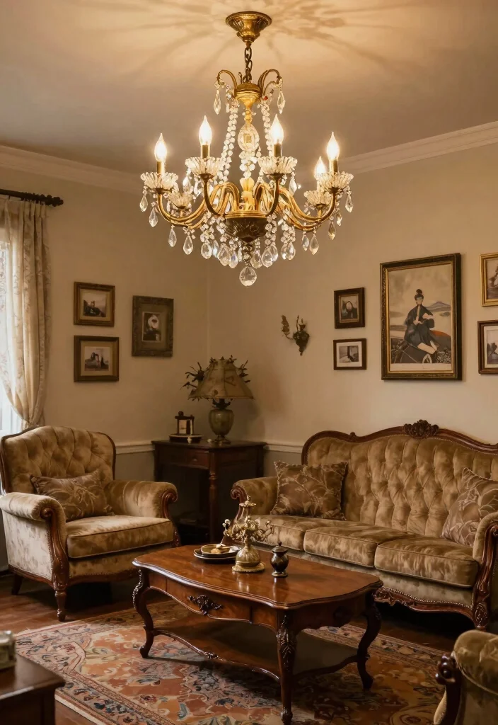 14 Small Chandelier Living Room Ideas That Add Glam - 3. Vintage Charm with Antique Chandeliers 1