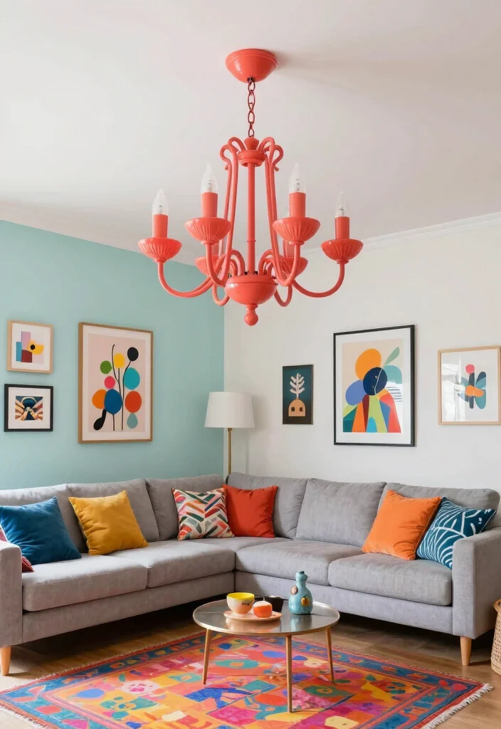 14 Small Chandelier Living Room Ideas That Add Glam - 5. Bold Colors with Painted Chandeliers 1