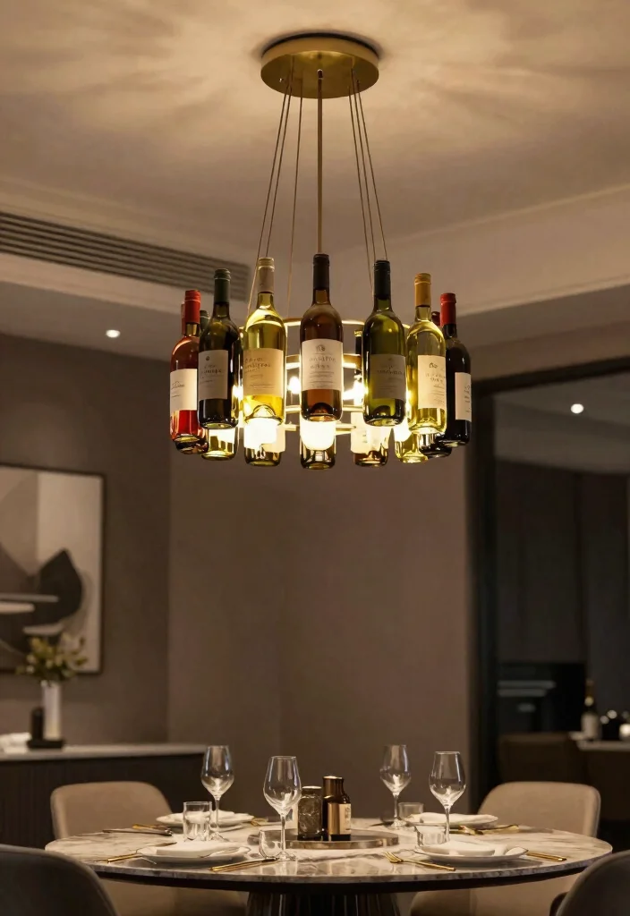 14 Wine Bottle Lamp Ideas That Feel Creative - 11. Multi-Bottle Chandelier 1