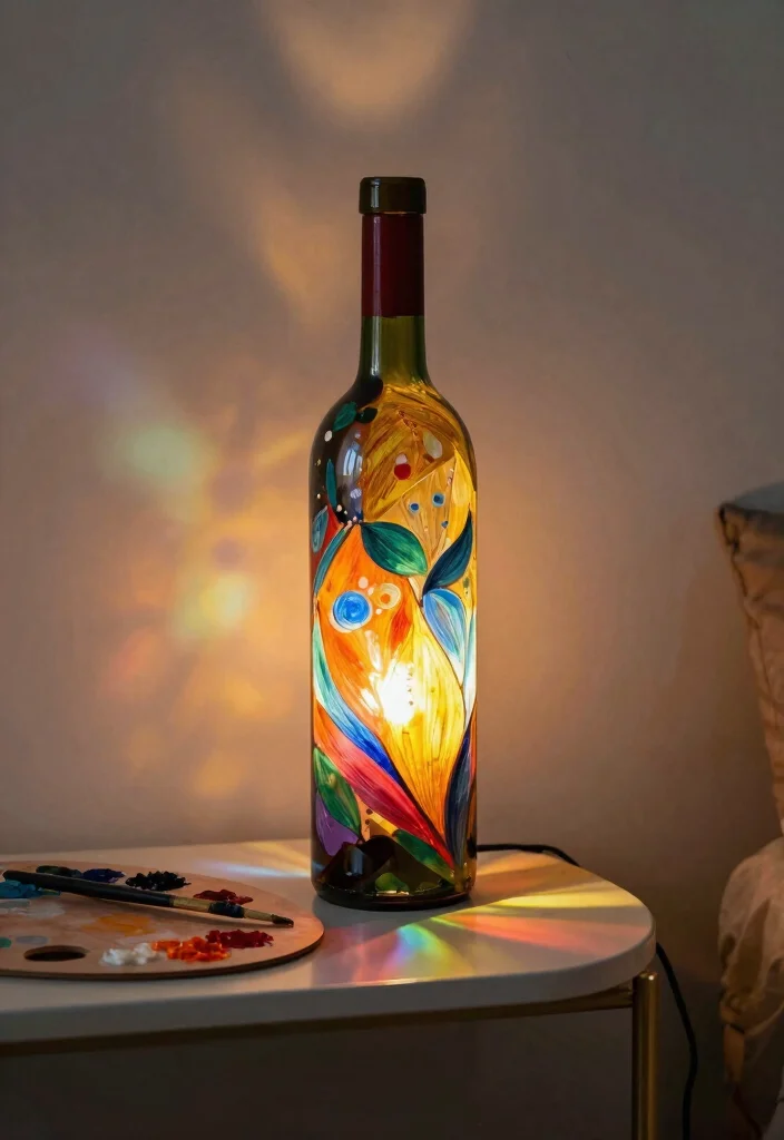 14 Wine Bottle Lamp Ideas That Feel Creative - 4. Painted Wine Bottle Lamp 1