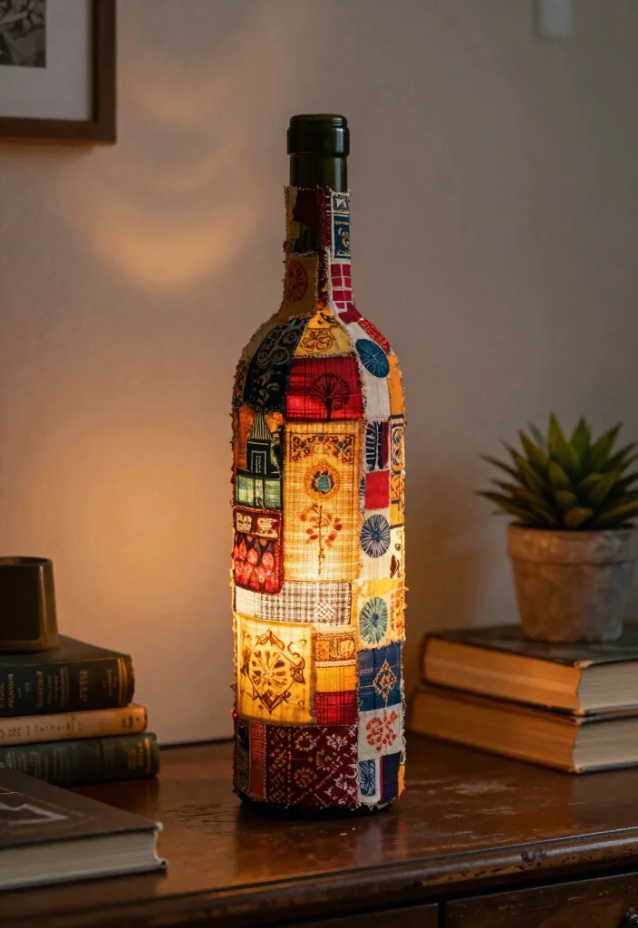14 Wine Bottle Lamp Ideas That Feel Creative - 5. Upcycled Bottle and Fabric Lamp 1