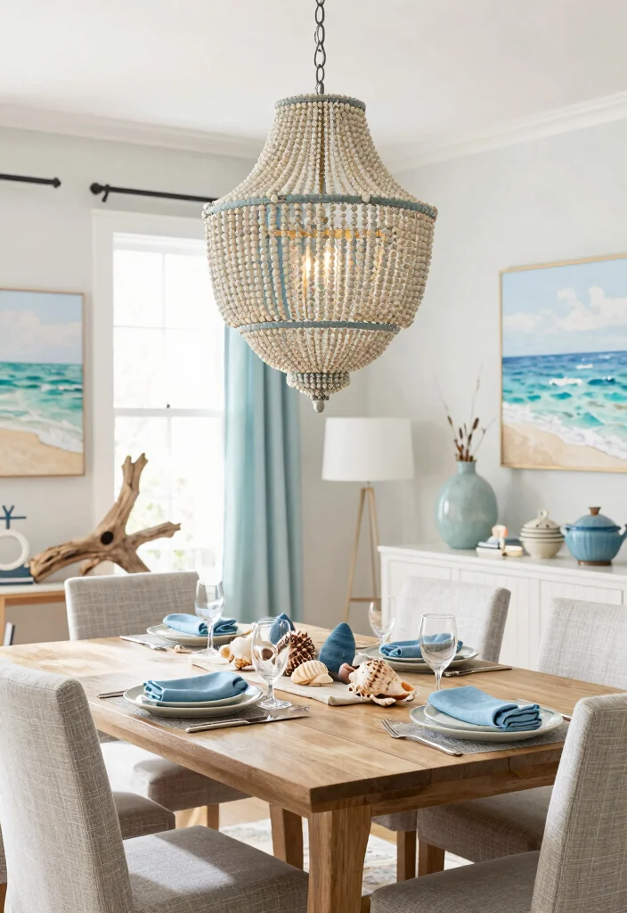 15 Beaded Chandelier Dining Room Ideas With Boho Flair - 11. Coastal Inspired Beaded Chandelier 1