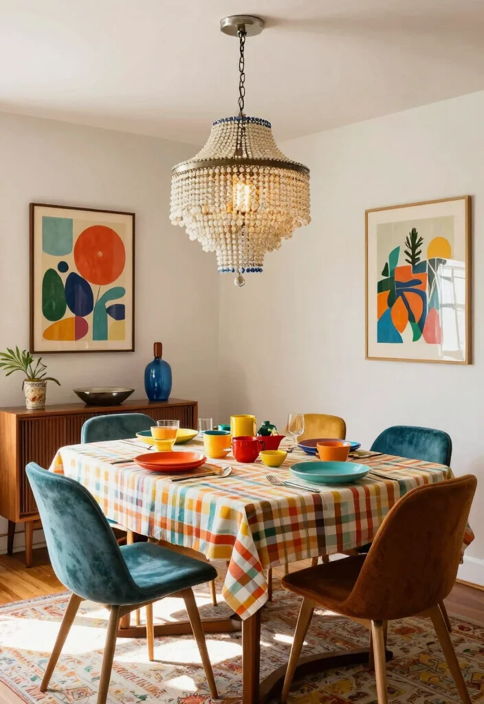 15 Beaded Chandelier Dining Room Ideas With Boho Flair - 13. Mid-Century Modern Flair 1