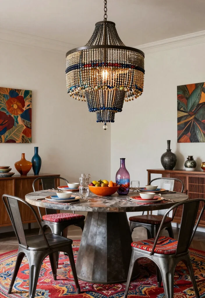 15 Beaded Chandelier Dining Room Ideas With Boho Flair - 14. Urban Boho Chandelier 1