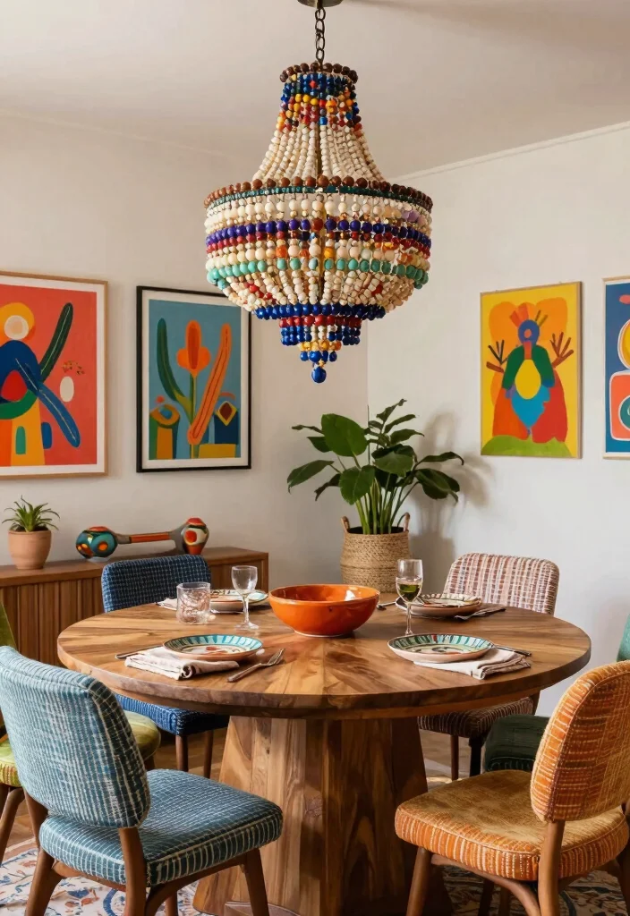 15 Beaded Chandelier Dining Room Ideas With Boho Flair - 2. Eclectic Beaded Designs 1