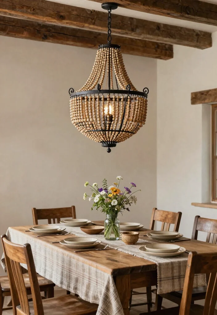 15 Beaded Chandelier Dining Room Ideas With Boho Flair - 4. Rustic Farmhouse Chandelier 1