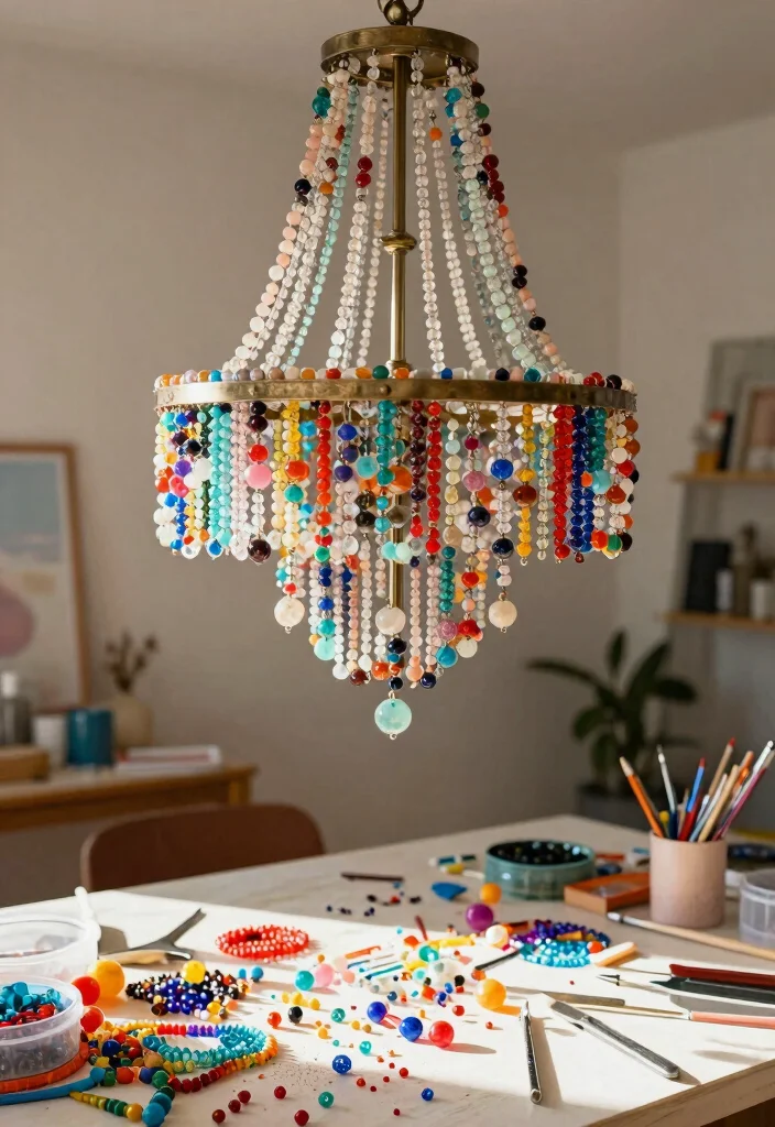 15 Beaded Chandelier Dining Room Ideas With Boho Flair - 7. DIY Beaded Chandelier 1