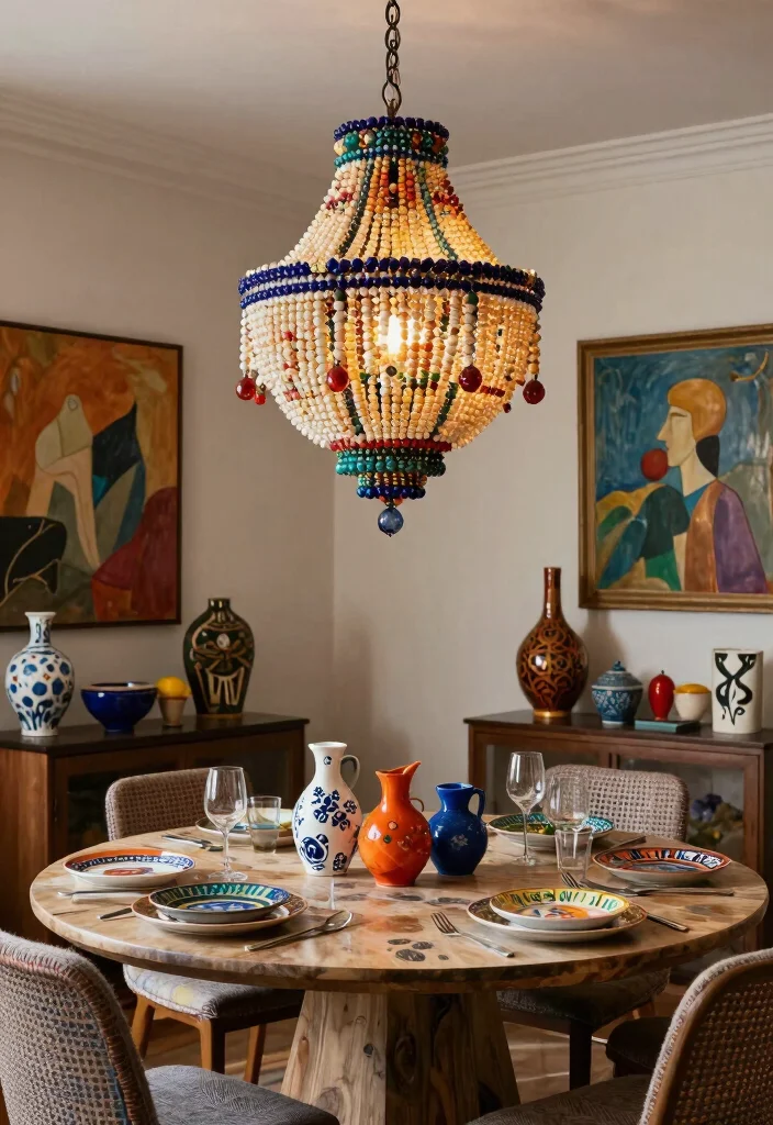 15 Beaded Chandelier Dining Room Ideas With Boho Flair - 9. Artistic Beaded Chandelier 1