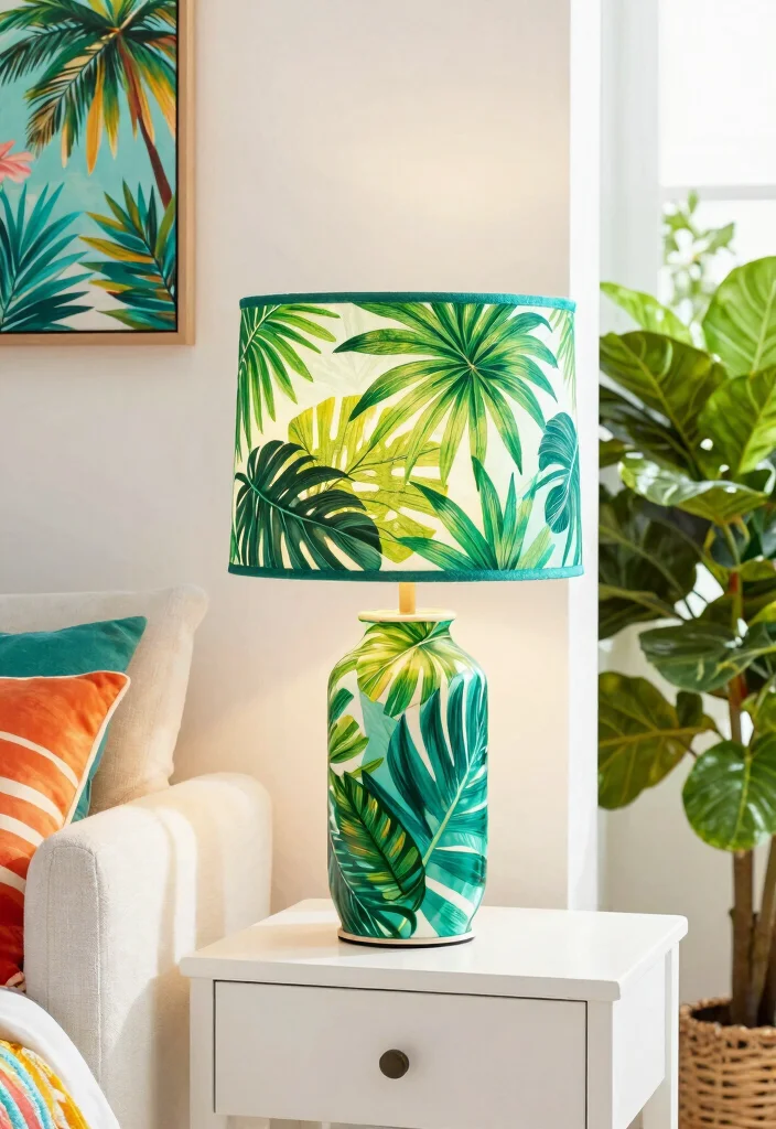 15 Blue and White Lamp Ideas With Coastal Vibes - 10. Tropical-Inspired Lamps 1