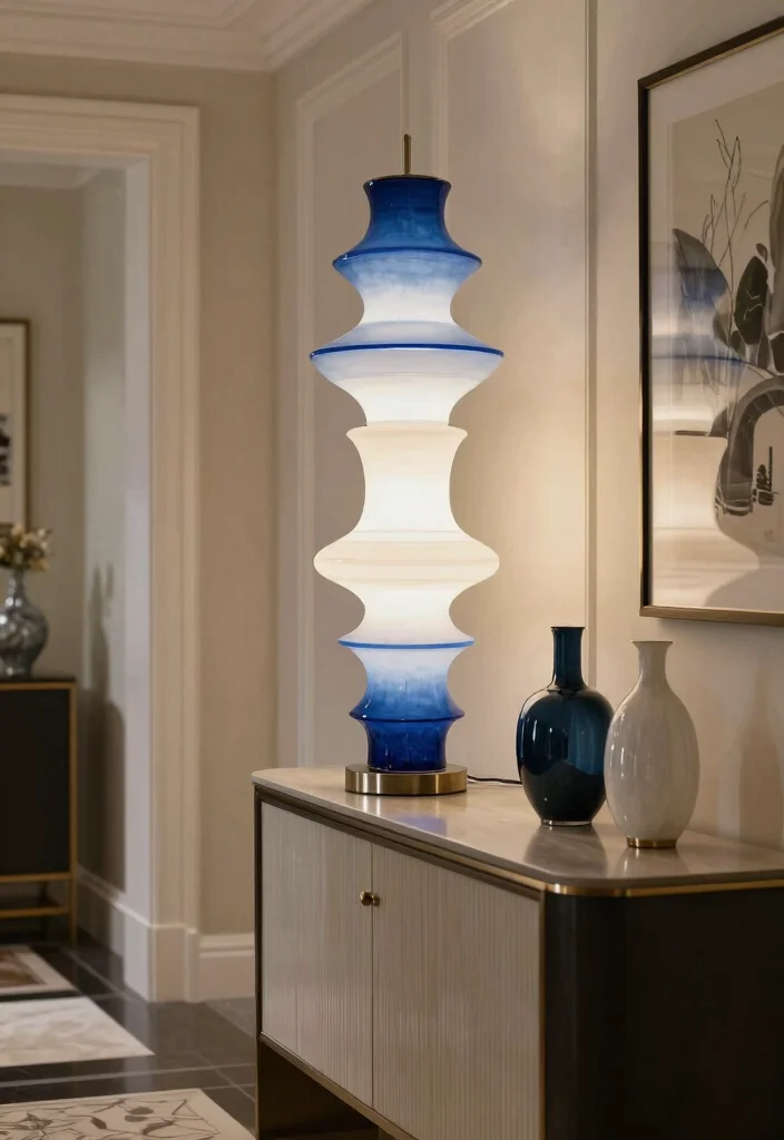 15 Blue and White Lamp Ideas With Coastal Vibes - 12. Elegant Tiered Designs 1